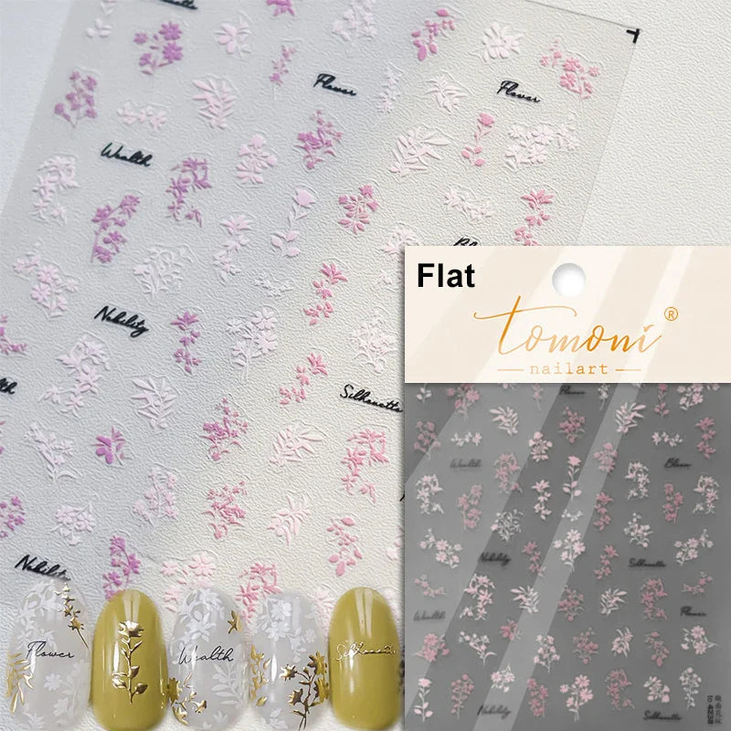 Dried Flowers Rose Butterfly Love Heart Golden Stroke Flying Crane Silver Adhesive Nail Art Stickers Rhinestone Manicure Decals (ONLINE ORDER ONLY)