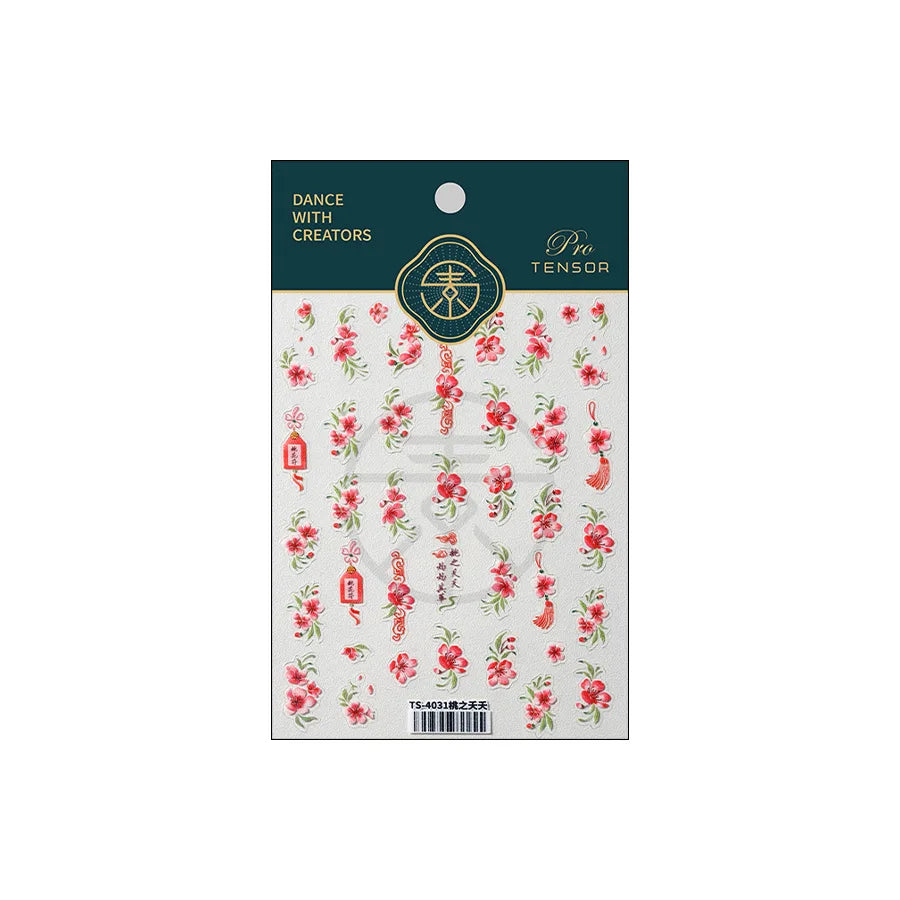 Graceful Peach Blossom Blessing Sachet Pretty Buckle Tassels Pendant Antique Radiant Adhesive Nail Art Stickers Manicure Decals (ONLINE ORDER ONLY)