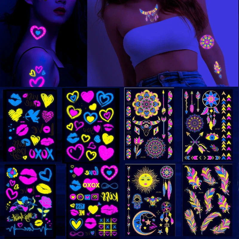 UV Glow Fluorescent Bull Tattoo Stickers Waterproof Body Art Decals (Online Order Only)