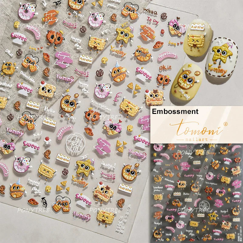 Sweet Cookies Biscuit Snack Delicious Doughnut Savoury Food Bicky Croissant Cheese Pudding Baguette Chic Nail Art Stickers Decal (ONLINE ORDER ONLY)