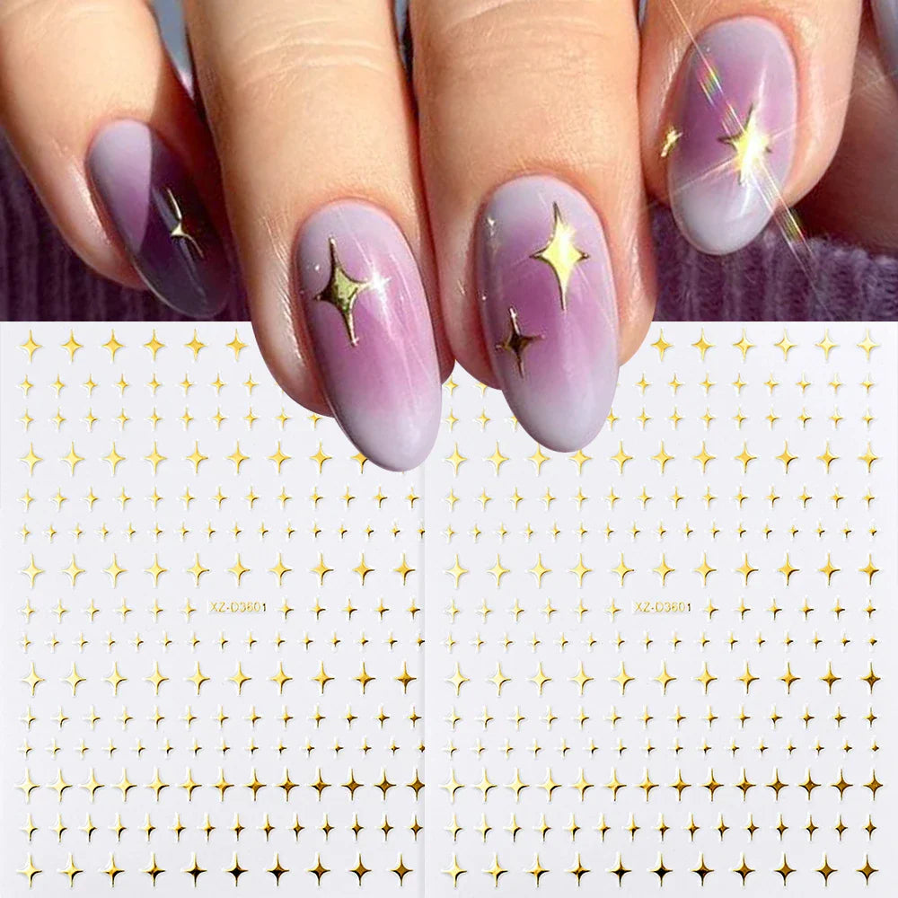 1Sheet Laser Star Nail Stickers 3D Metallic Mirror Gold/Silver Irregular Star Manicure Decals Y2K Self Adhesive Nails Decoration (ONLINE ORDER ONLY)