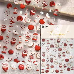 Colorful Food Pudding Alkali Water Bowknot Cream Fork Cup Bread Jelly Fruit Cartoon Cake Relief Nail Art Sticker Manicure Decals (ONLINE ORDER ONLY)