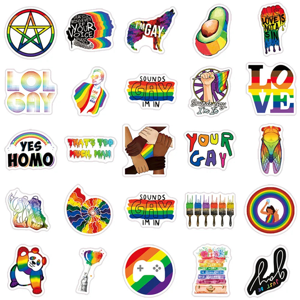 10/30/50PCS Rainbow LGBT Gay Pride Stickers DIY Skateboard Phone Laptop Luggage Suitcase Car Bike Wall Decals Sticker Toys Gift (ONLINE ORDER ONLY)