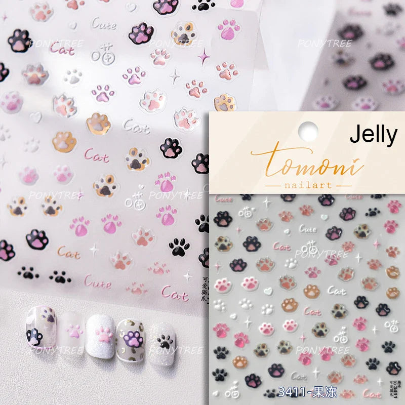 Colored Shiny Jelly Claw Paw Pudding Dessert Cherry Bowknot Cake Bow Tie Drink Food Love Heart Nail Art Sticker Manicure Decal (ONLINE ORDER ONLY)