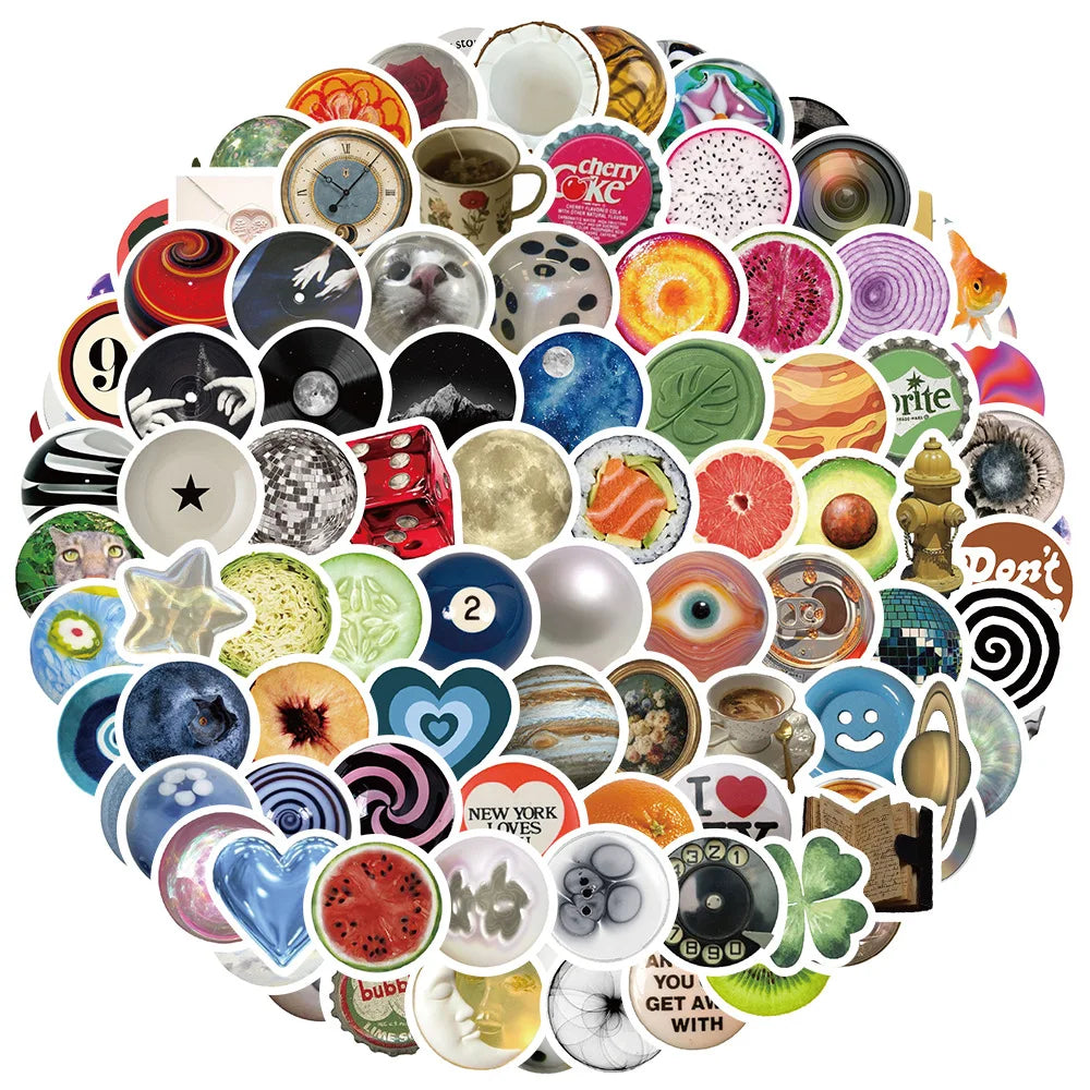 10/30/50/100PCS Funny Cartoon Ins Style Round Stickers Graffiti Decals Waterproof Notebook Phone Bike Guitar Fridge Kids Toys (ONLINE ORDER ONLY)