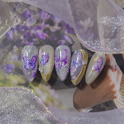 Delicate Tender Purple Butterfly Seal Pattern Insect Shiny Golden Stroke Nail Art Decoration Sticker Dressy Laser Manicure Decal (ONLINE ORDER ONLY)