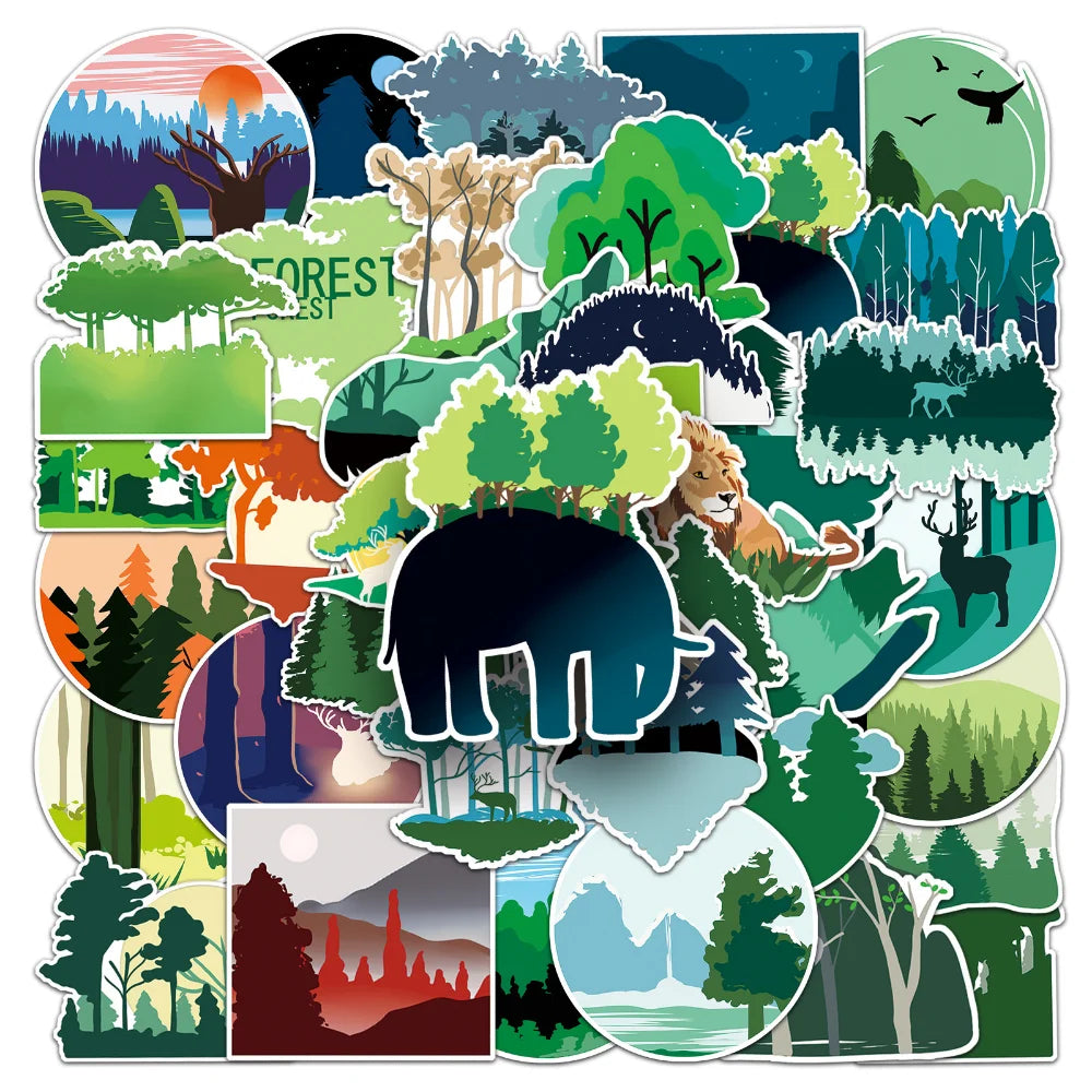 50Pcs Cartoon Trees Plants Forest Stickers for Phone Laptop Stationery Scrapbooking Material Children Sticker Craft Supplies (ONLINE ORDER ONLY)