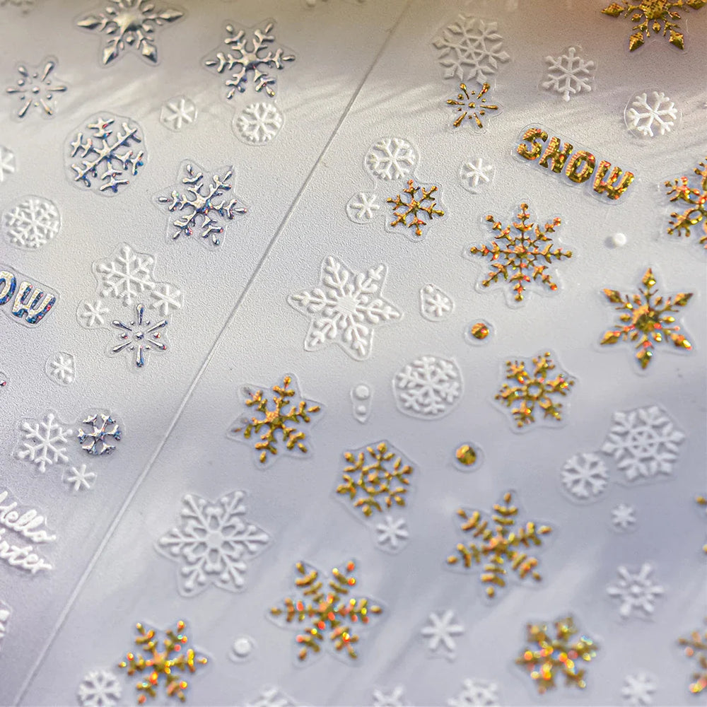 Shiny Pink Silver Hot Stamping Snow Adhesive Nail Art Sticker Snowflake Rhinestone Manicure Decal Nail Supplies for Professional (Online Order Only)