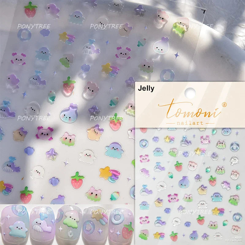 Pink Juicy Strawberry Fruit Cutting Line Ribbon Bowknot Star Happy Sweet Lovely Fruits Delicate Nail Art Stickers Manicure Decal (ONLINE ORDER ONLY)