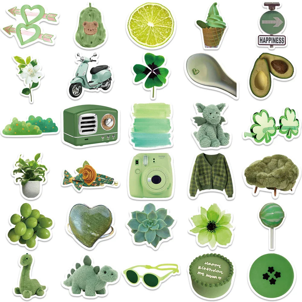 10/30/60PCS Ins Style Green Cartoon Cute VSCO Stickers Aesthetic Luggage Skateboard Phone Guitar Graffiti Sticker For Girls Kids (ONLINE ORDER ONLY)