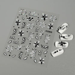 1pcs 5D Floral Nail Art Stickers Acrylic Flowers Decals with Glitter Self-Adhesive Elegant Silver Black Blossoms Theme Nail Art* (ONLINE ORDER ONLY)