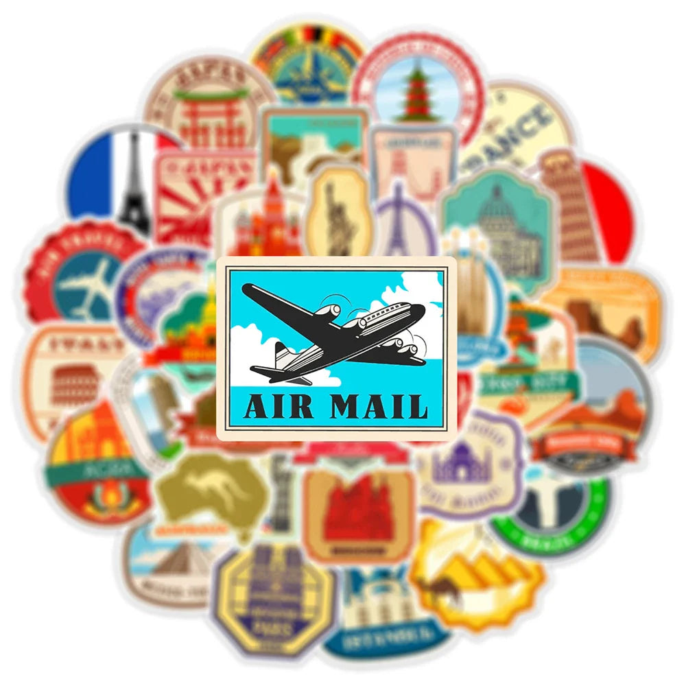 10/30/50PCS Building Landmark Vintage Travel Stickers Graffiti DIY Phone Luggage Laptop Guitar Suitcase Skateboard Kids Sticker (ONLINE ORDER ONLY)