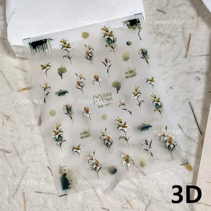 Spotless Lily Lilium Flowers Moon Pearl Crown Lily-white Pearl Necklace Pendant Self Adhesive Nail Art Stickers Manicure Decals (Online Order Only)