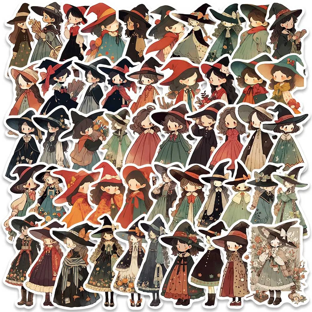 50pcs Cute Witch Girl Anime Stickers for Laptop, Phone, Luggage, Guitar (Online Order Only)
