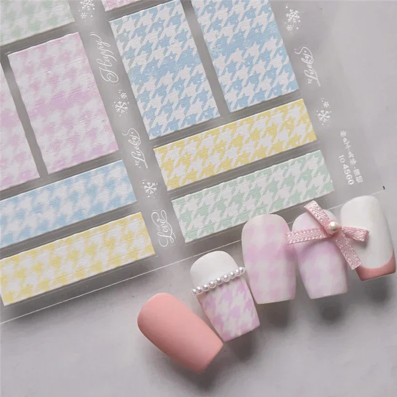 Charming Geometric Black Khaki Brown Grid Houndstooth Snowflake Flat Chic  Adhesive Nail Art Decoration Stickers Manicure Decals (Online Order Only)