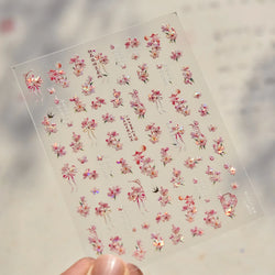 Pink Peach Blossom Flower White Pear Romantic Archaistic Swallow Window Adhesive Nail Art Stickers Rhinestone Manicure Decals (ONLINE ORDER ONLY)