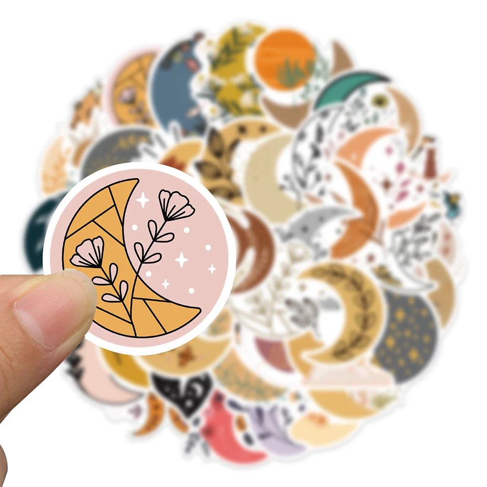 10/30/50PCS Pretty Bohemia Flower Moon Stickers Aesthetic Decoration DIY Skateboard Guitar Laptop Scrapbook Fridge Decals Toys (ONLINE ORDER ONLY)