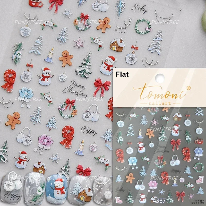 Crystal Ball Santa Claus Snowman Bowknot Red Christmas Tree Bell Socks Self Adhesive Nail Art Stickers Snowflake Manicure Decals (ONLINE ORDER ONLY)