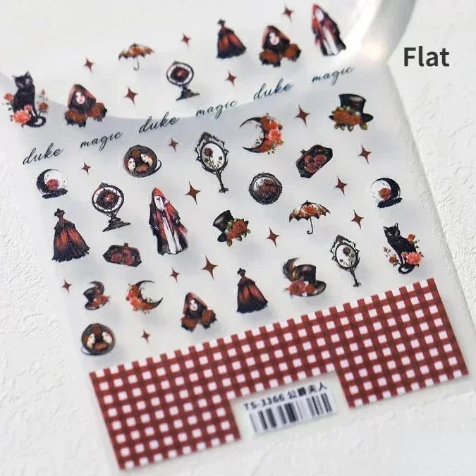 Gothic Dark Spider Butterfly Cross Flame Wings Halloween Horror Rose Flower Rabbit Pumpkin Bear Nail Art Stickers Manicure Decal (ONLINE ORDER ONLY)