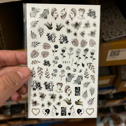 1PC Lace Flower Leaf Nail Sticker Geometric Line Leaf Floral Nail Art Decal Abstract Elegant Black White Pattern Nail Decoration (ONLINE ORDER ONLY)
