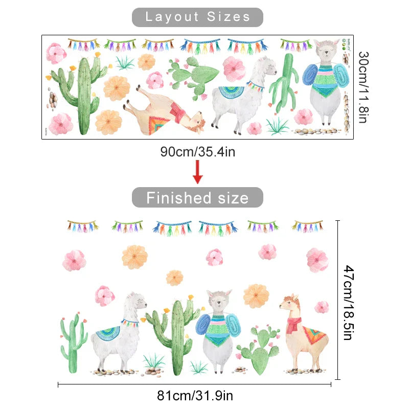 Boho Alpaca Cactus Nursery Wall Decals Kids Room Decor (ONLINE ORDER ONLY)