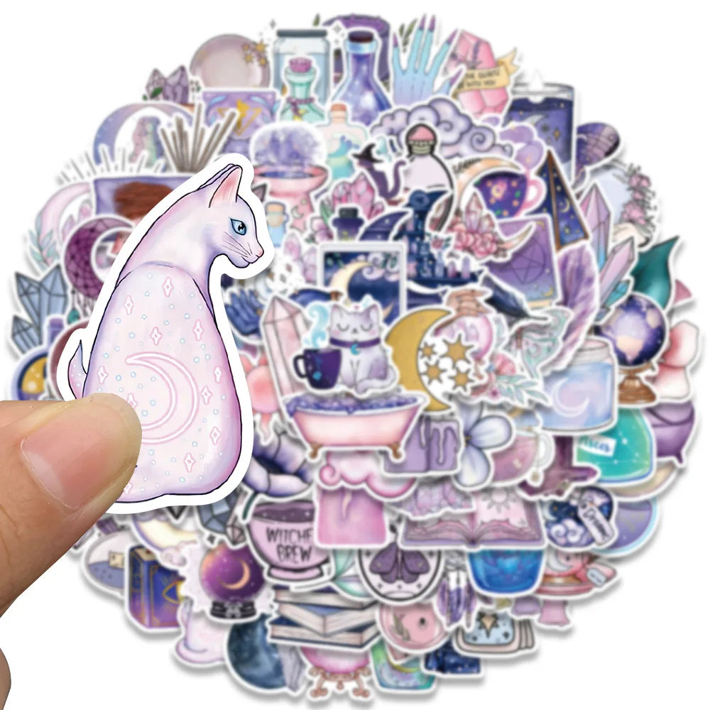 10/30/50/100PCS Graffiti Art Magic Moon Witch Crystal Stickers Aesthetic Decals Decoration DIY Scrapbook Phone Suitcase Car Toys (ONLINE ORDER ONLY)