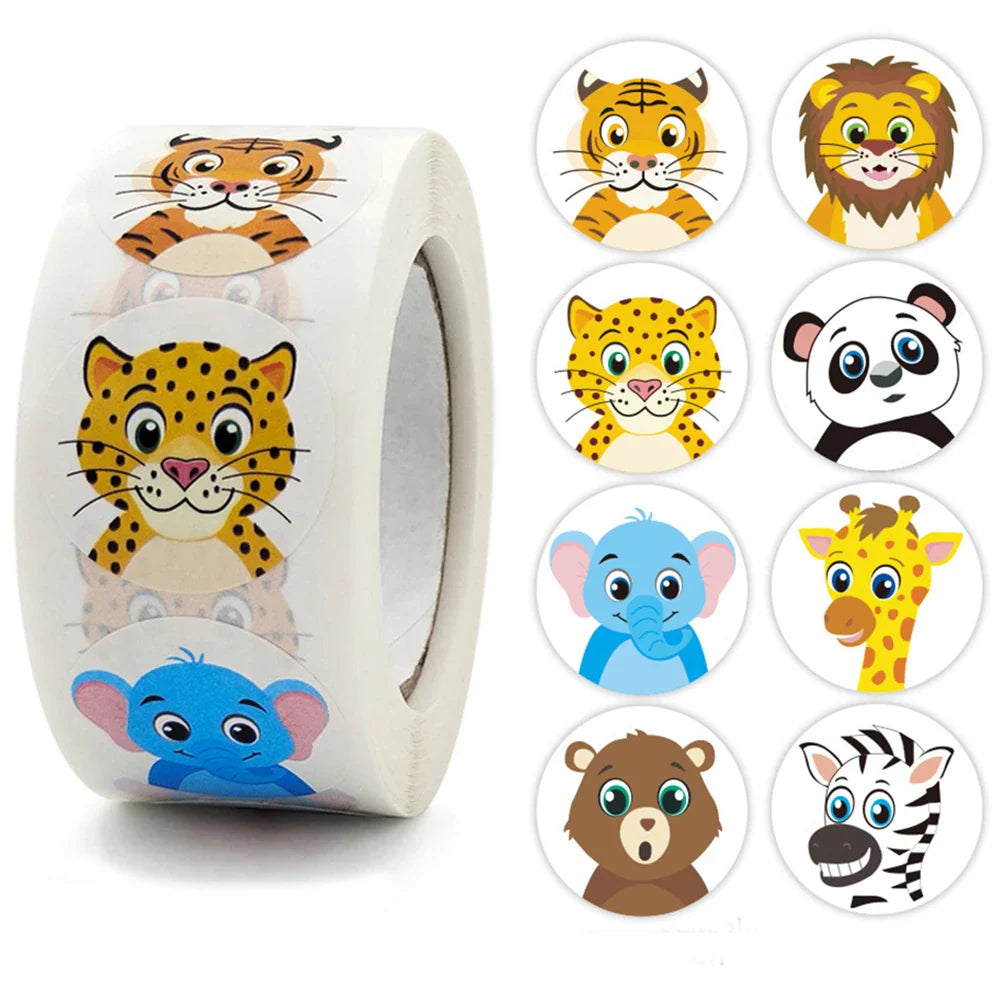 100-500pcs Cartoon Animal Reward Stickers 2.5cm/1inch DIY Decor Perfect For Learning Games Notebook Pad Fridge Gift Seal Labels (ONLINE ORDER ONLY)