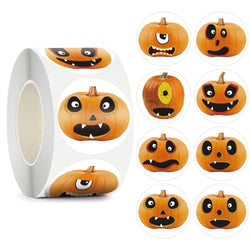 500pcs/roll Halloween Sticker Ghost Labels Gift Candy Bags Seal Stickers Halloween DIY Package Paper Sticker Party Decoration (Online Order Only)
