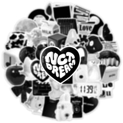 10/30/50PCS Ins Style Simple Black White Stickers Cute Decals DIY Phone Suitcase Luggage Fridge Helmet Graffiti Cartoon Sticker (ONLINE ORDER ONLY)