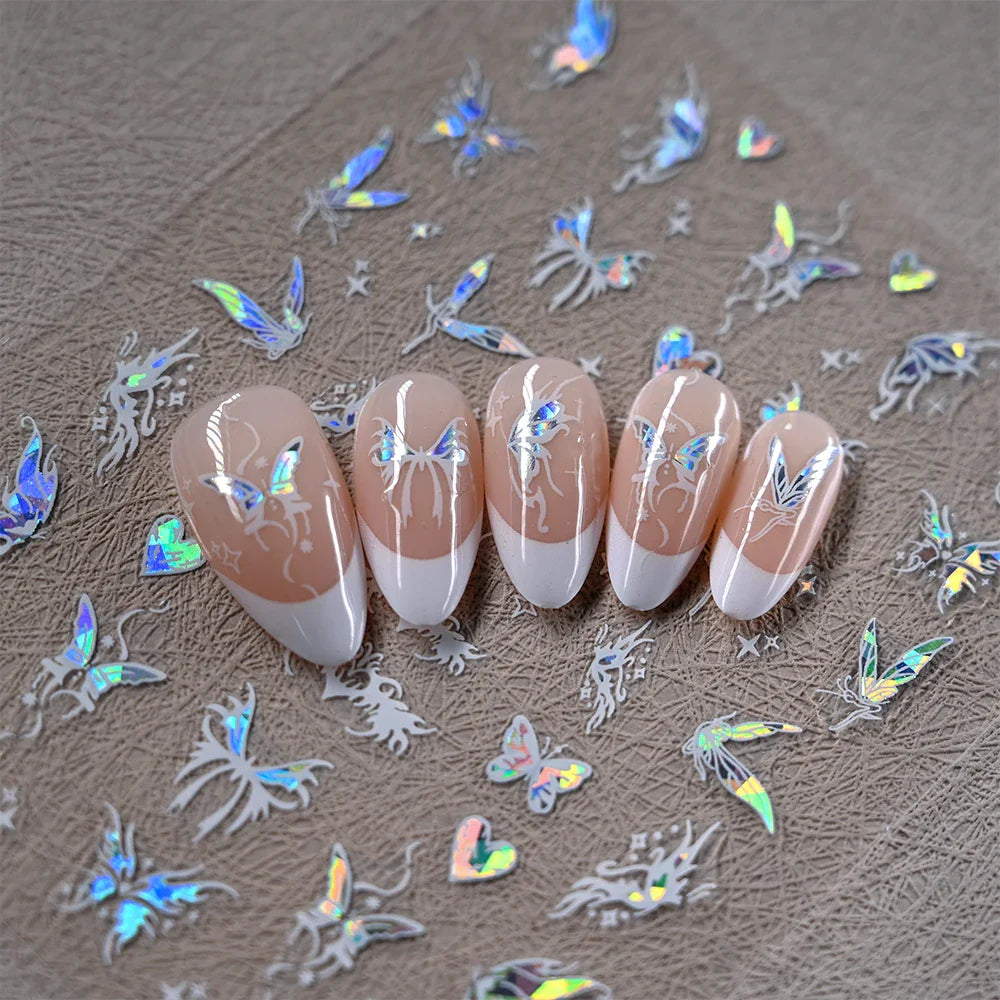 1pcs Butterfly Floral Nail Art Stickers Magic Shell Light Laser Black/White Nail Decoration Butterfly Slider Manicure Ornaments* (Online Order Only)