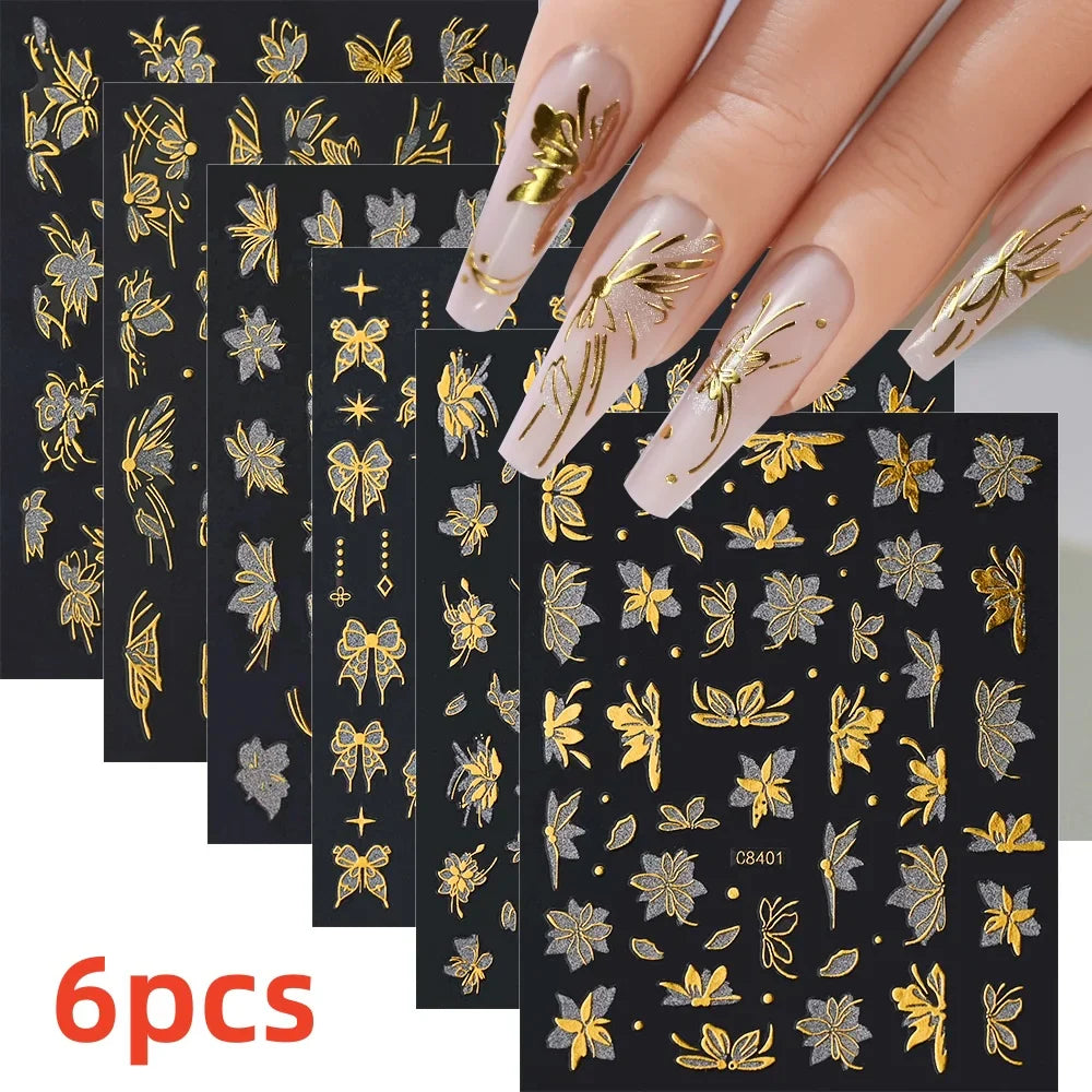 5/8Pcs 3D Hawaiian Flowers Nail Art Stickers Summer Decors with Tropical Leaves Slider Vibrant Pink & White Flowers for Parties* (ONLINE ORDER ONLY)