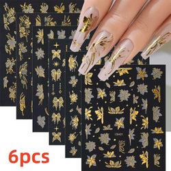 5/8Pcs 3D Hawaiian Flowers Nail Art Stickers Summer Decors with Tropical Leaves Slider Vibrant Pink & White Flowers for Parties* (ONLINE ORDER ONLY)