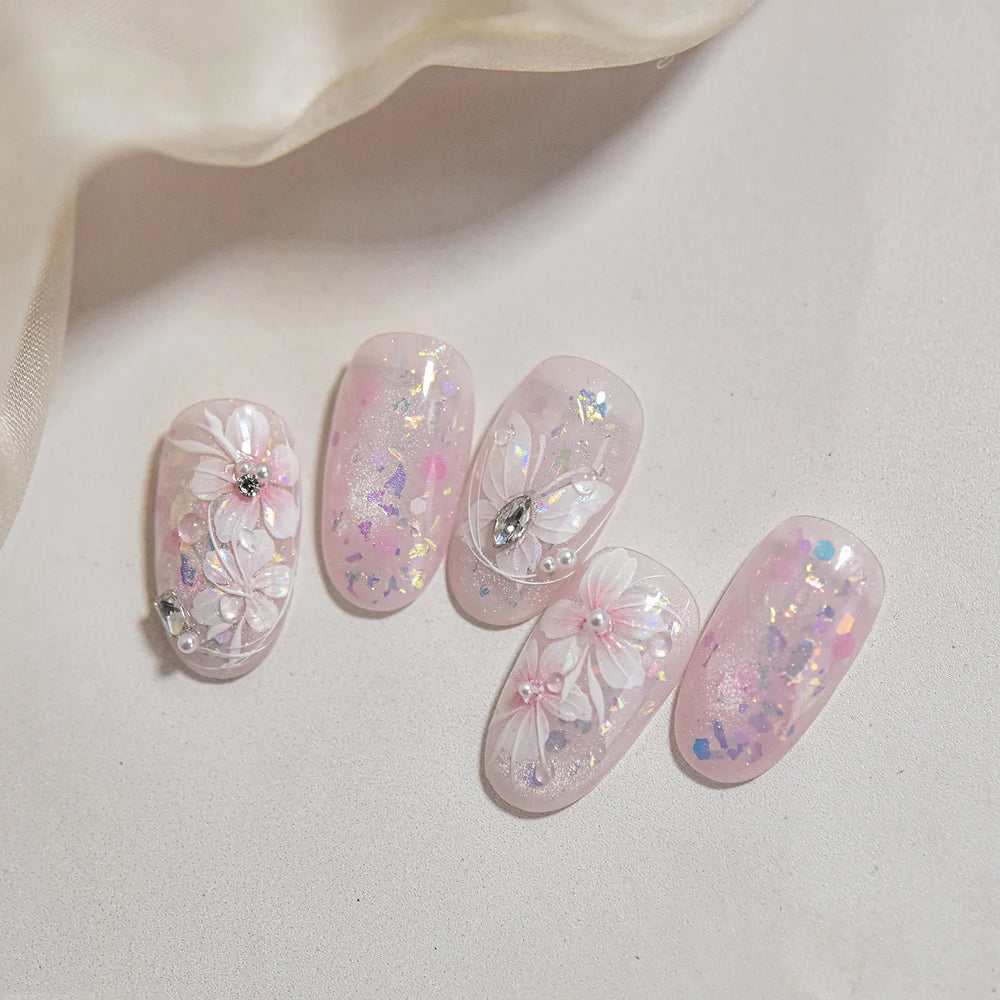 Embossed Flower Pink Butterfly Lucky Peach Blossom Chic Spring Petal 5D Soft Relief Adhesive Nail Art Stickers Manicure Decals (Online Order Only)