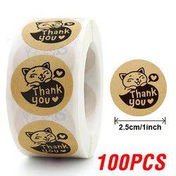 100-500pcs Thank You Cats Stickers For Kids Reward Stickers Thanksgiving Labels Toys 6 Beautiful Designs Stationery stickers (ONLINE ORDER ONLY)