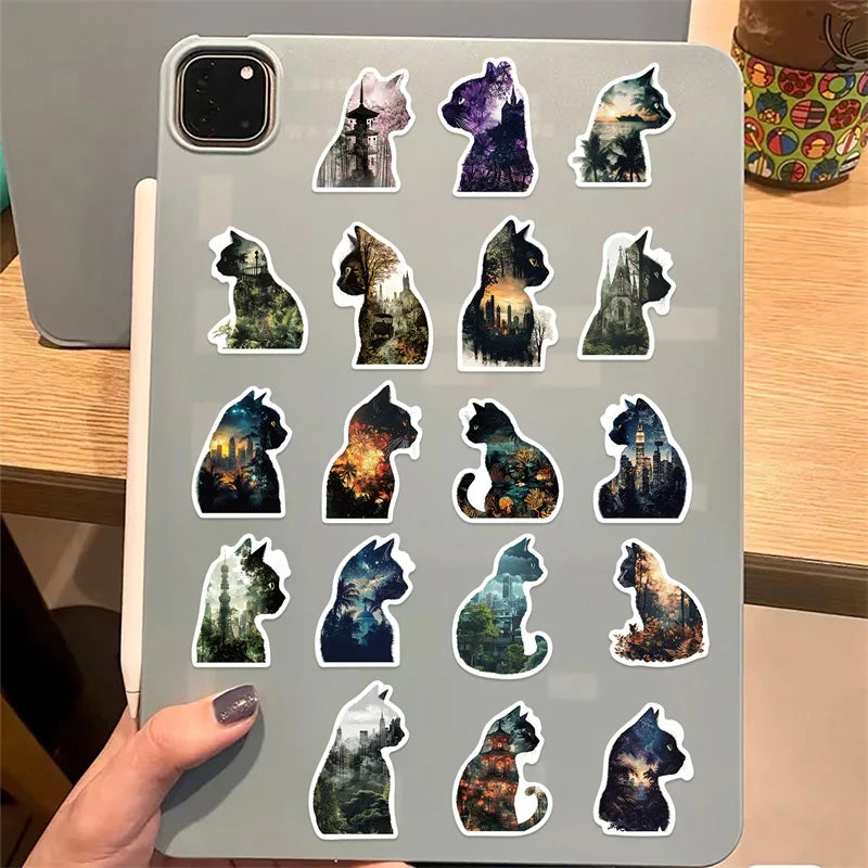 10/30/50PCS Black Dreamy Cat Sticky PVC Sticker Aesthetic Children's Stationery DIY Decoration Scrapbooking School Supplies (ONLINE ORDER ONLY)
