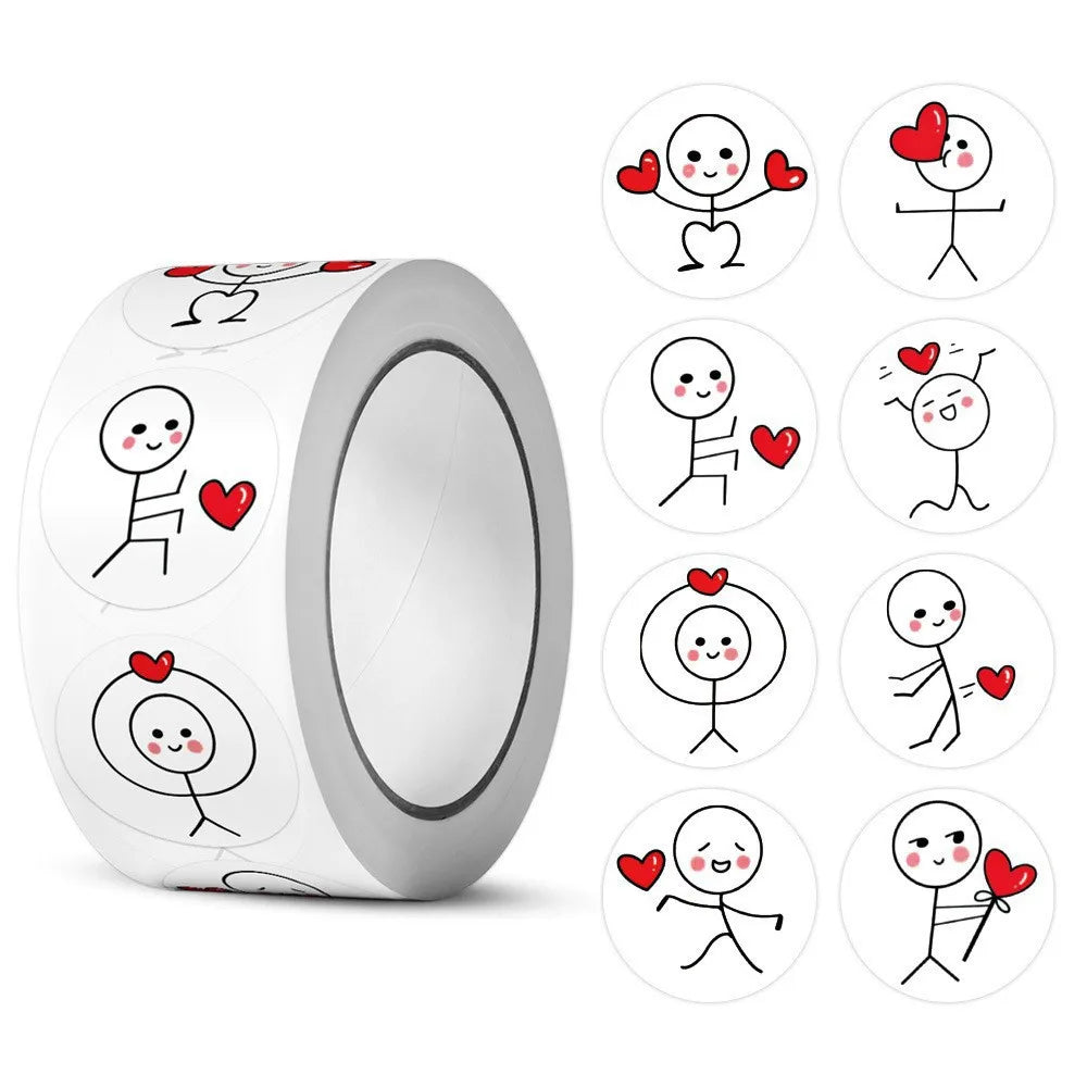 50-500pcs Cartoon Reward Sticker Roll Love Labels Valentine's Day Sticker for Wedding Gift Decor Envelope Sealing Scrapbooking (ONLINE ORDER ONLY)