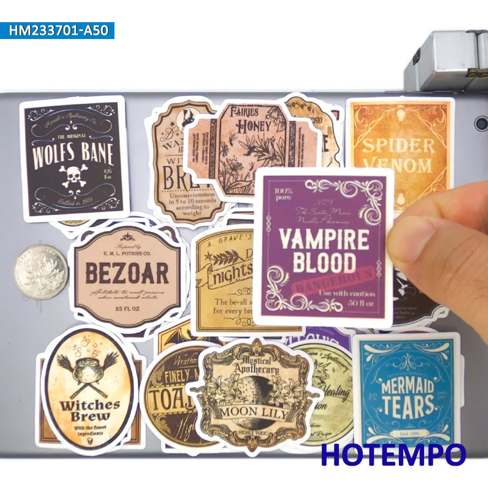 20/30/50Pieces Retro Alchemy Witch Brew Magic Potion Label Stickers for Bottle Scrapbook Diary Luggage Phone Laptop Sticker Toys (Online Order Only)