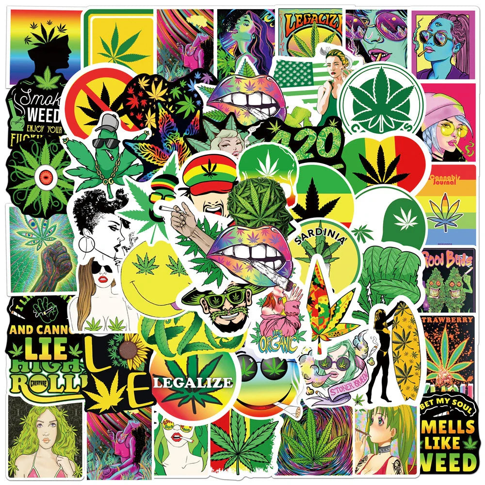 10/30/50/100PCS Funny Characters Leaves Weed Smoking Stickers Cool Waterproof Graffiti Decal For Skateboard Phone Motorcycle Car (ONLINE ORDER ONLY)