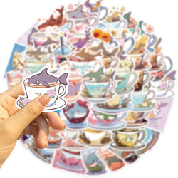 50pcs Shark And Cup Stickers Cartoon Waterproof Pvc Decals for Skateboard Helmet Laptop Bicycle Motorcycle Stickers Kids Toy (ONLINE ORDER ONLY)