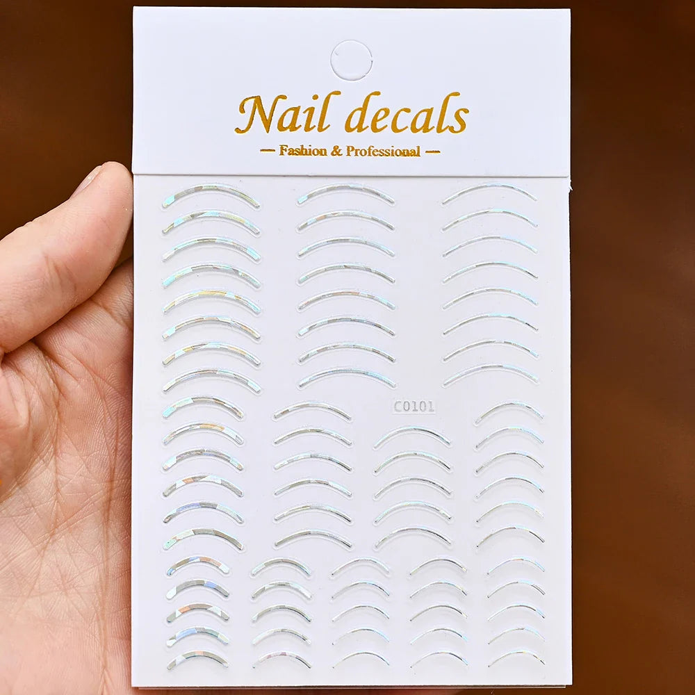 1Pc Laser Silver Gold Lines Stripe Nail Sticker Metal Strip Luxury Nails Slider Self Adhesive Slider Papers Transfer Stickers *& (Online Order Only)