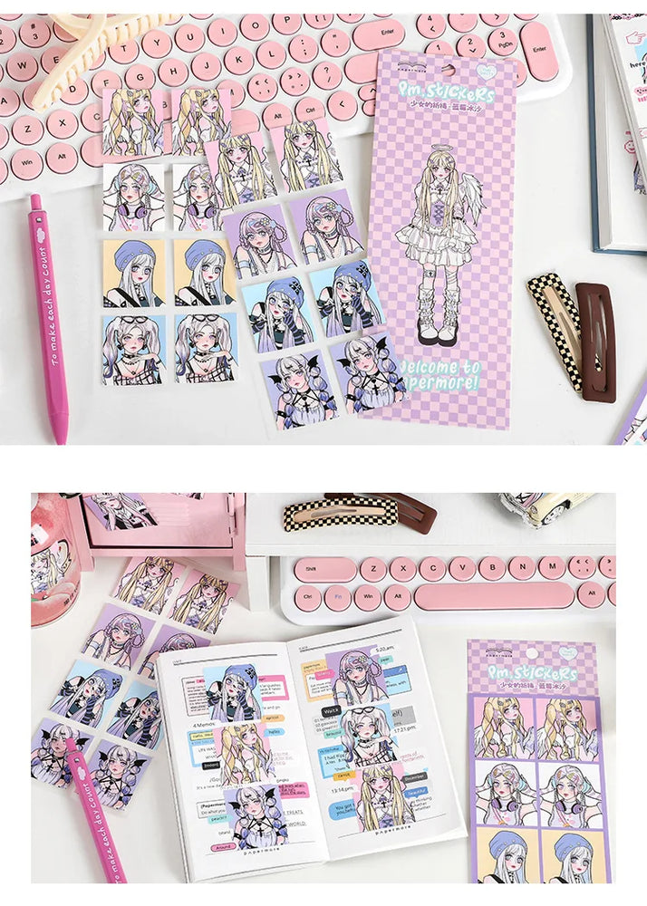 2pcs Ins Korean Style Anime Girl Scrapbooking Stickers Collage Diary Journal DIY Craft Aesthetics Decorative Stickers Stationery (ONLINE ORDER ONLY)