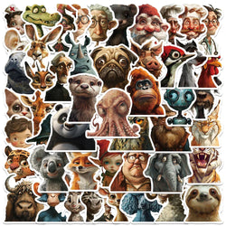 50pcs Funny Cartoon Weird Animals Portrait Stickers Laptop Water Bottle Aesthetic Decals Luggage Guitar DIY Waterproof Graffiti (ONLINE ORDER ONLY)