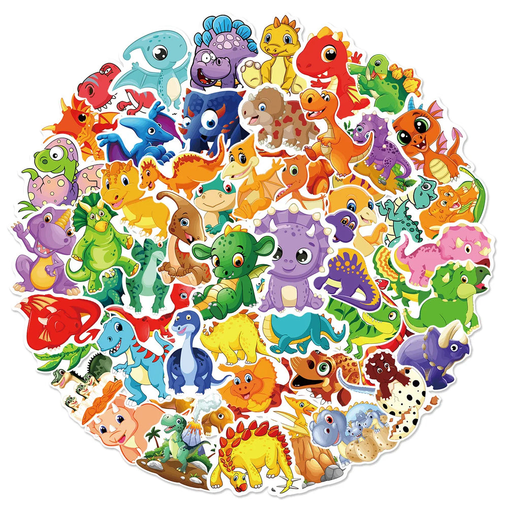 Cartoon Dinosaur Stickers PVC 10/25/50pcs for Scrapbook, Water Bottle, Phone, Kids DIY (ONLINE ORDER ONLY)