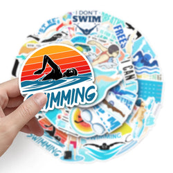 10/50pcs Outdoor Swimming Stickers Summer Seaside Surfing Waterproof Stickers DIY Skateboard Motorcycle Car Luggage Stickers (ONLINE ORDER ONLY)