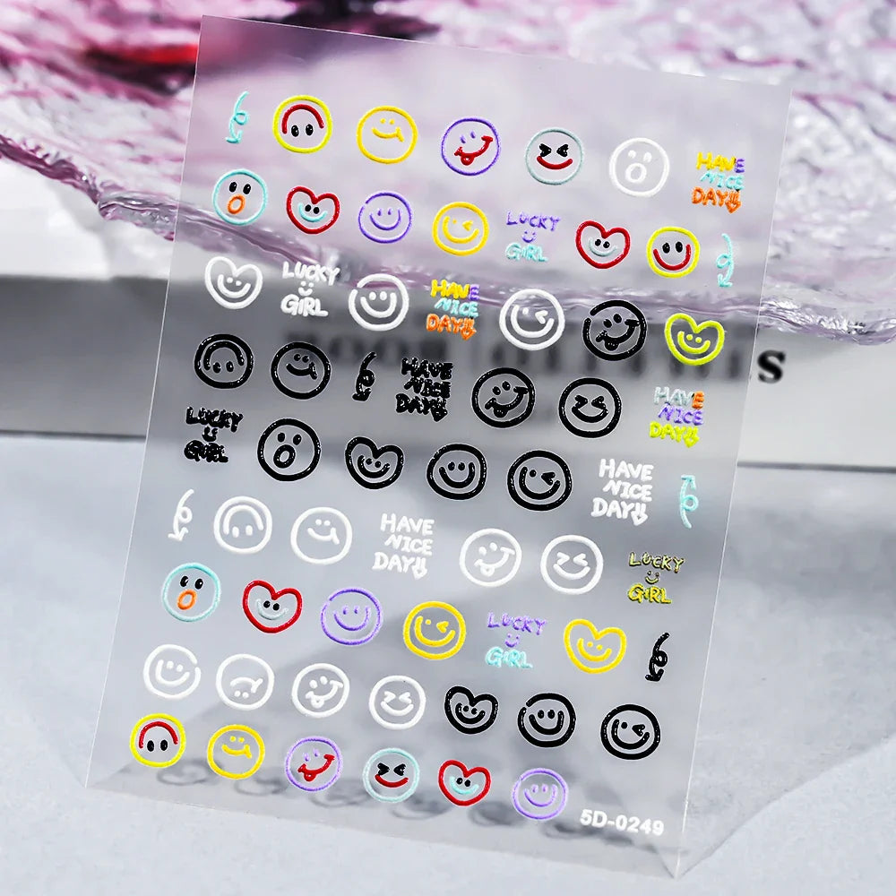 1 Sheet 5D Embossed Nail Art Stickers Graffiti Heart Flower Design Nail Art Decals Self-Adhesive DIY Manicure Nail Art Supplies* (ONLINE ORDER ONLY)