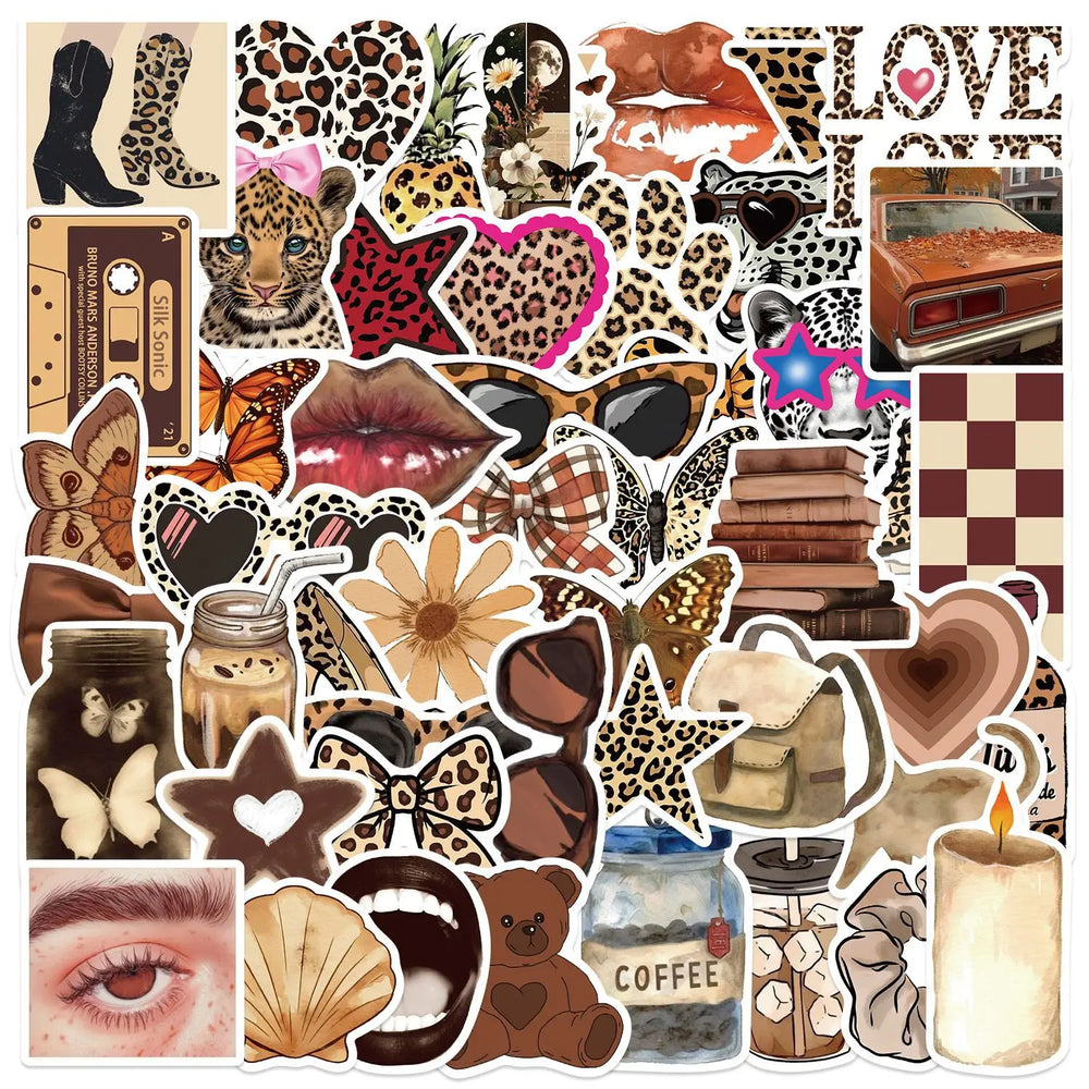 Leopard Aesthetic Stickers: Black & White for Snowboard, Laptop, Phone, Luggage, Guitar, Cup, Fridge (10/30/50PCS) (ONLINE ORDER ONLY)