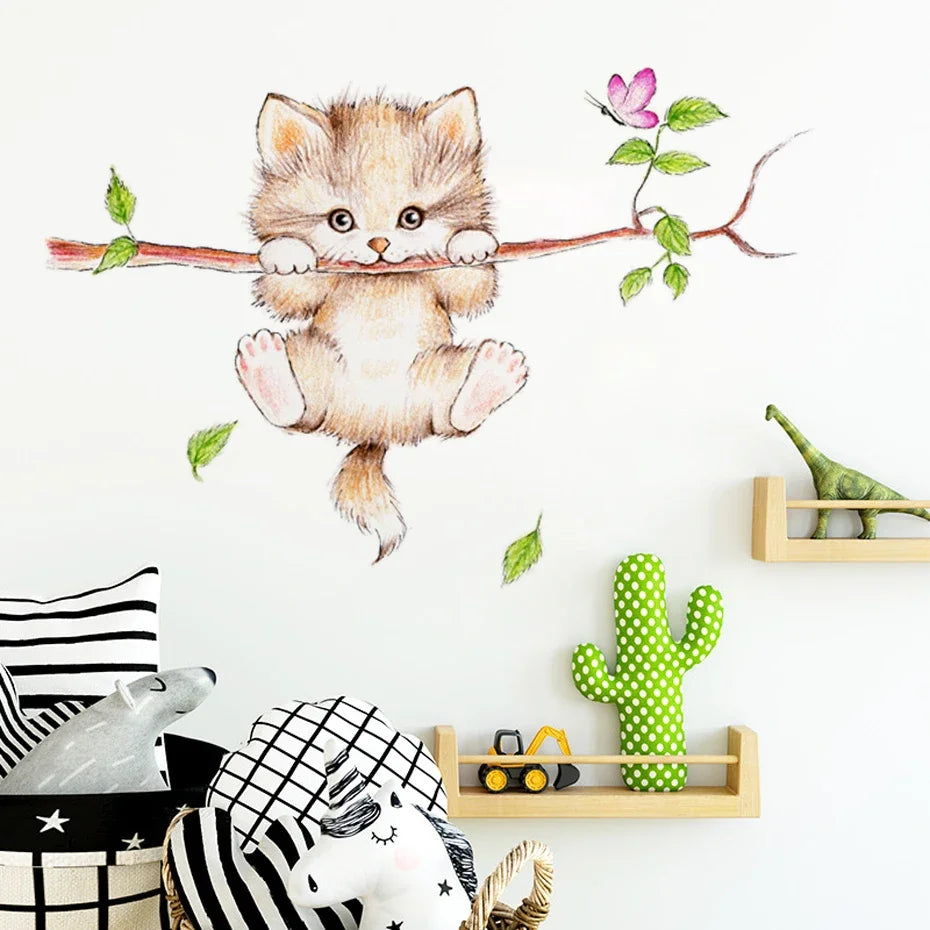 Watercolor Cat Wall Stickers Butterfly Decals Home Decor (ONLINE ORDER ONLY)