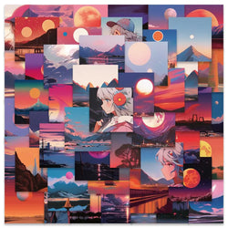 50pcs Cute Cartoon Aesthetic Sunset Stickers For Laptop Phone Water Bottle Guitar Luggage Waterproof Graffiti Vinyl Decals (ONLINE ORDER ONLY)