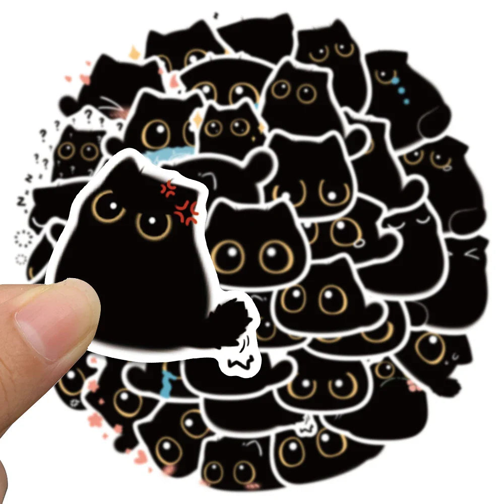 40pcs Cute Kawaii Cartoon Black Cat Stickers Kids Toy Vinyl Waterproof Graffiti For Laptop Phone Notebook Bicycle Car Decals (ONLINE ORDER ONLY)
