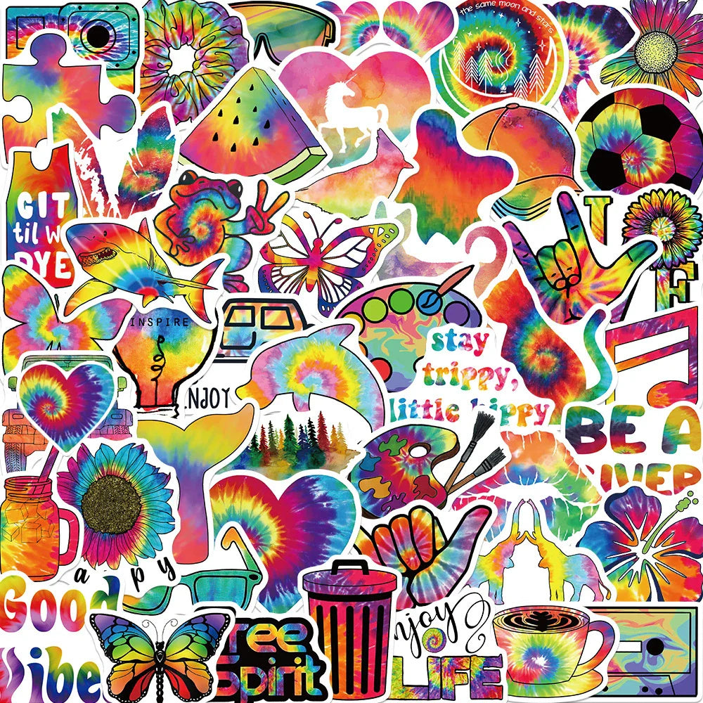 Rainbow Tie-dye Stickers Pack - Laptop, Scrapbook, Suitcase, Phone Decor (Online Order Only)
